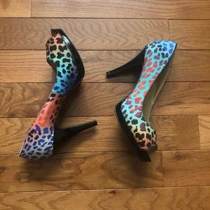 Nine West Rainbow Cheetah Patent Leather Heels